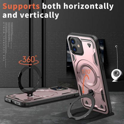 For iPhone 12 PC Hybrid TPU Armor MagSafe Ring Holder Phone Case(Rose Gold) by buy2fix