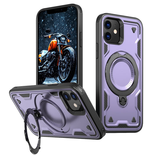 For iPhone 12 PC Hybrid TPU Armor MagSafe Ring Holder Phone Case(Purple) by buy2fix