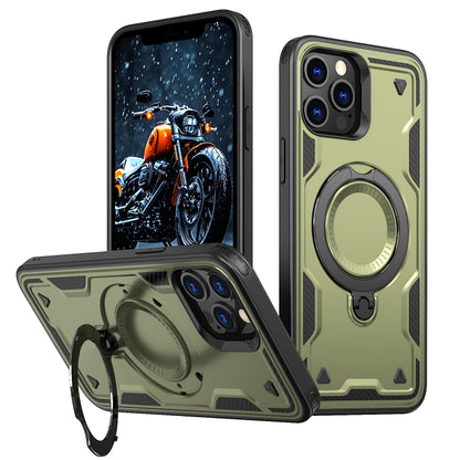 For iPhone 12 Pro Max PC Hybrid TPU Armor MagSafe Ring Holder Phone Case(Olive Green) by buy2fix