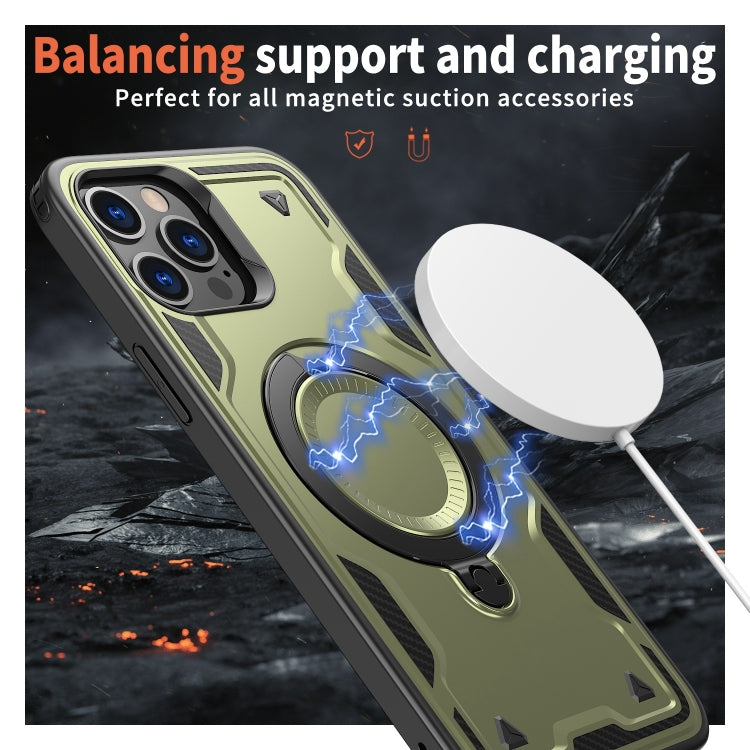 For iPhone 12 Pro Max PC Hybrid TPU Armor MagSafe Ring Holder Phone Case(Olive Green) by buy2fix