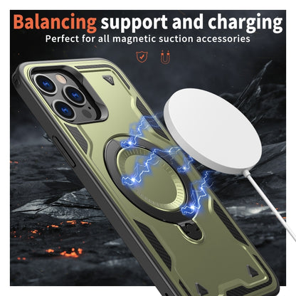 For iPhone 12 Pro Max PC Hybrid TPU Armor MagSafe Ring Holder Phone Case(Olive Green) by buy2fix