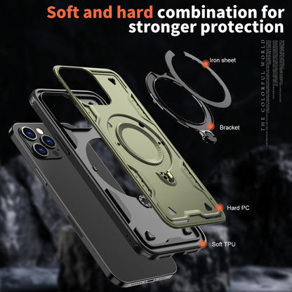 For iPhone 12 Pro Max PC Hybrid TPU Armor MagSafe Ring Holder Phone Case(Olive Green) by buy2fix
