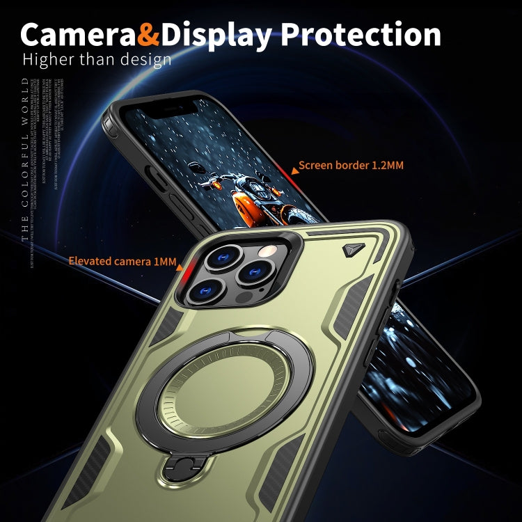 For iPhone 12 Pro Max PC Hybrid TPU Armor MagSafe Ring Holder Phone Case(Olive Green) by buy2fix