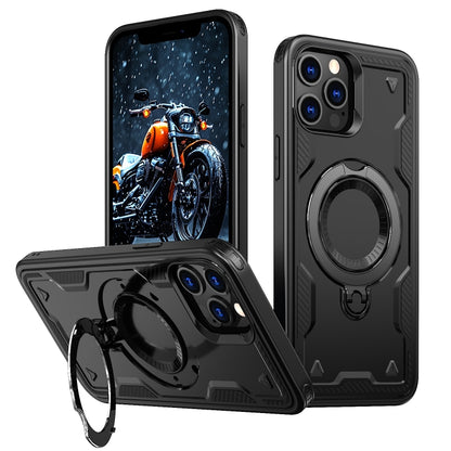 For iPhone 12 Pro Max PC Hybrid TPU Armor MagSafe Ring Holder Phone Case(Black) by buy2fix