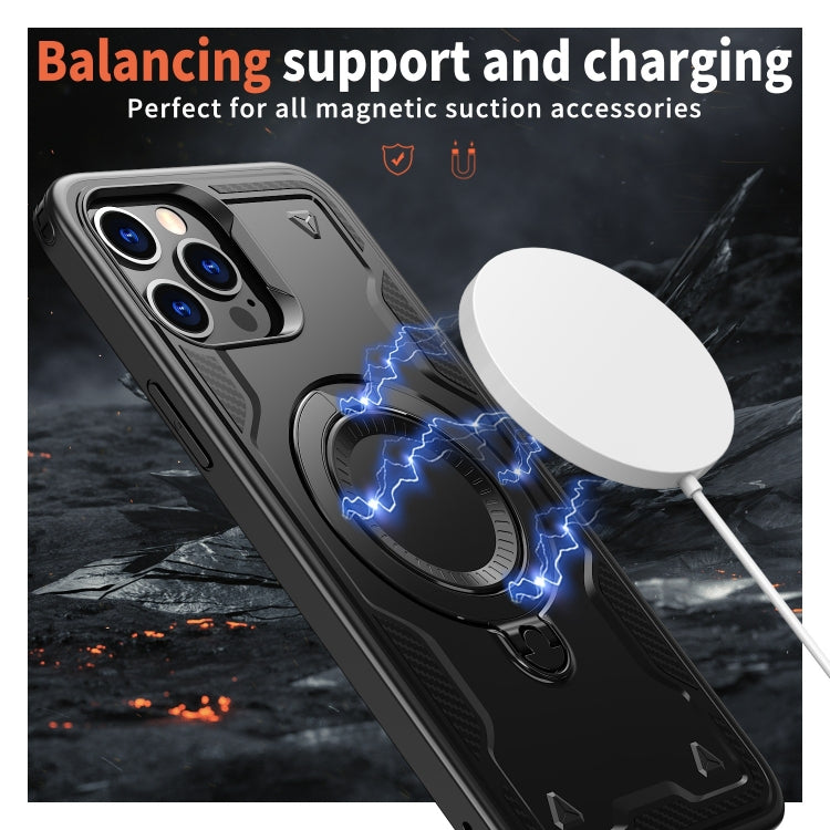 For iPhone 12 Pro Max PC Hybrid TPU Armor MagSafe Ring Holder Phone Case(Black) by buy2fix