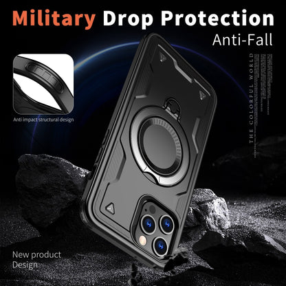 For iPhone 12 Pro Max PC Hybrid TPU Armor MagSafe Ring Holder Phone Case(Black) by buy2fix