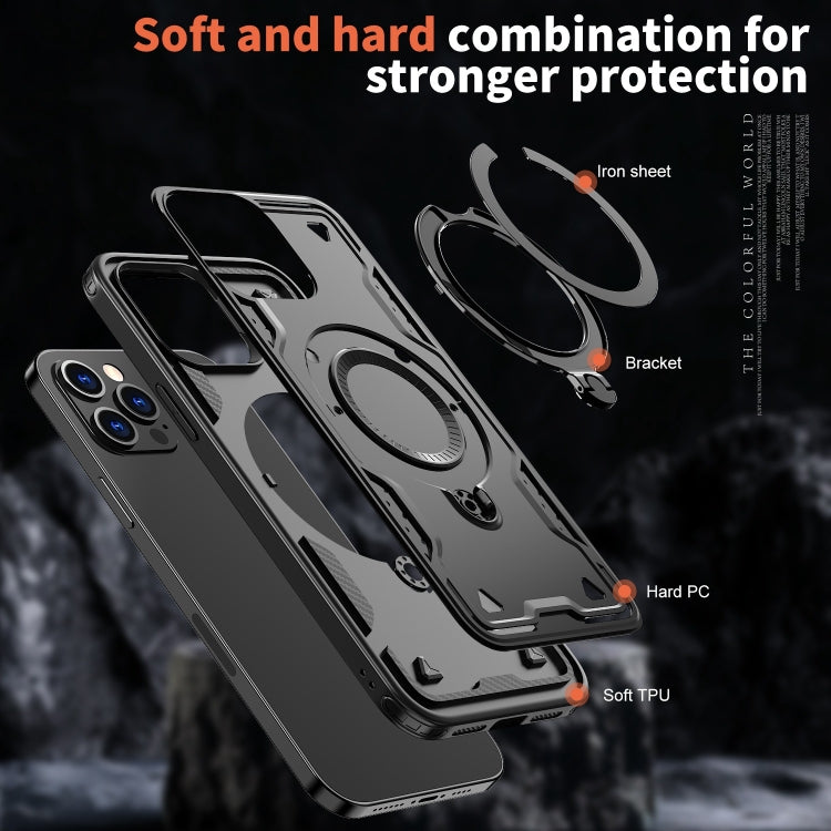 For iPhone 12 Pro Max PC Hybrid TPU Armor MagSafe Ring Holder Phone Case(Black) by buy2fix