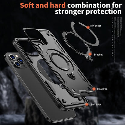 For iPhone 12 Pro Max PC Hybrid TPU Armor MagSafe Ring Holder Phone Case(Black) by buy2fix