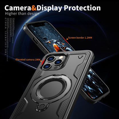 For iPhone 12 Pro Max PC Hybrid TPU Armor MagSafe Ring Holder Phone Case(Black) by buy2fix