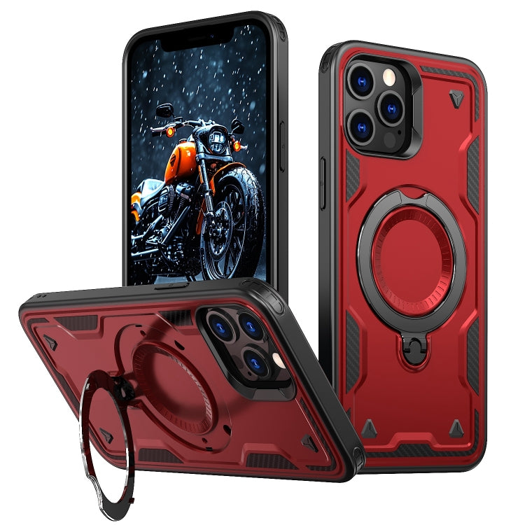 For iPhone 12 Pro Max PC Hybrid TPU Armor MagSafe Ring Holder Phone Case(Red) by buy2fix
