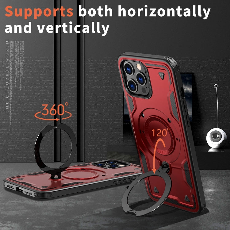 For iPhone 12 Pro Max PC Hybrid TPU Armor MagSafe Ring Holder Phone Case(Red) by buy2fix