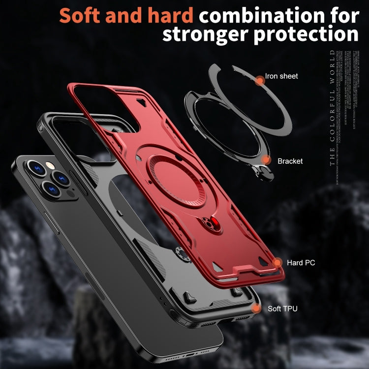 For iPhone 12 Pro Max PC Hybrid TPU Armor MagSafe Ring Holder Phone Case(Red) by buy2fix