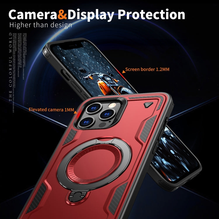 For iPhone 12 Pro Max PC Hybrid TPU Armor MagSafe Ring Holder Phone Case(Red) by buy2fix