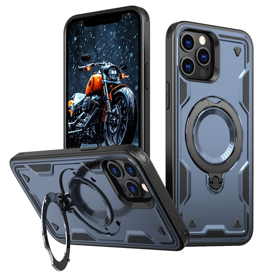 For iPhone 12 Pro Max PC Hybrid TPU Armor MagSafe Ring Holder Phone Case(Blue) by buy2fix
