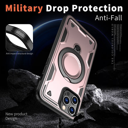 For iPhone 12 Pro Max PC Hybrid TPU Armor MagSafe Ring Holder Phone Case(Rose Gold) by buy2fix