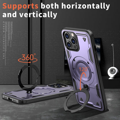 For iPhone 12 Pro Max PC Hybrid TPU Armor MagSafe Ring Holder Phone Case(Purple) by buy2fix