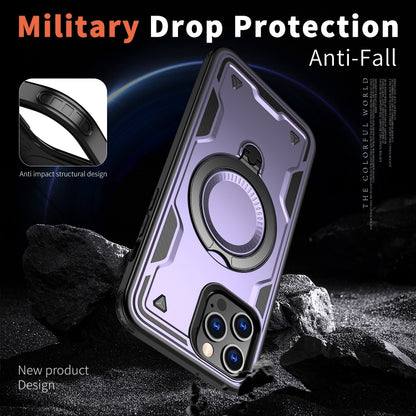 For iPhone 12 Pro Max PC Hybrid TPU Armor MagSafe Ring Holder Phone Case(Purple) by buy2fix