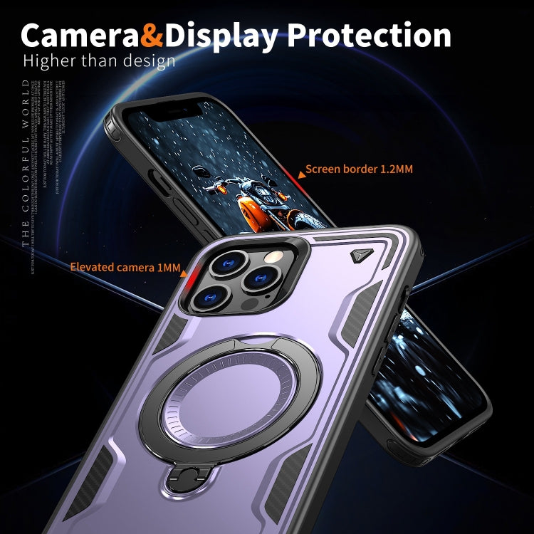 For iPhone 12 Pro Max PC Hybrid TPU Armor MagSafe Ring Holder Phone Case(Purple) by buy2fix