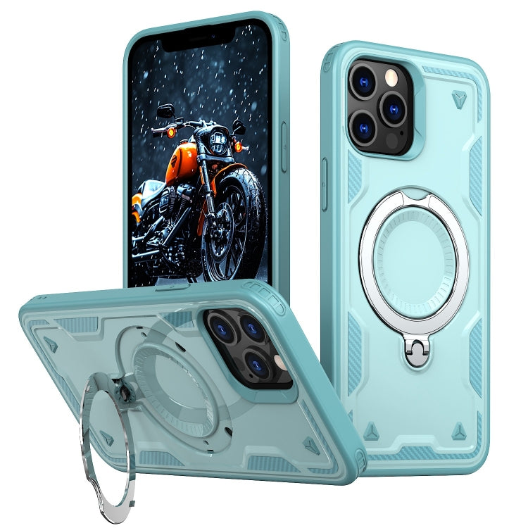 For iPhone 12 Pro PC Hybrid TPU Armor MagSafe Ring Holder Phone Case(Light Blue) by buy2fix