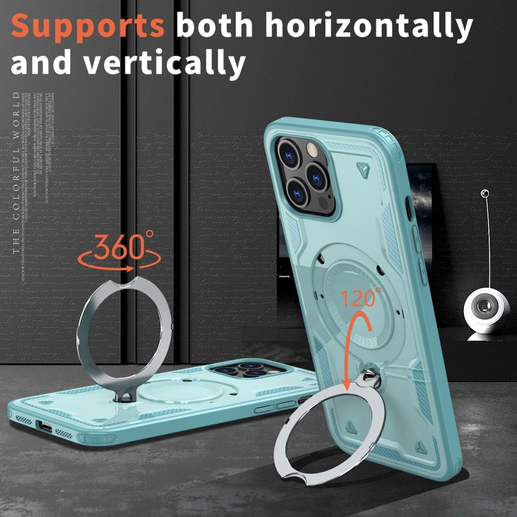 For iPhone 12 Pro PC Hybrid TPU Armor MagSafe Ring Holder Phone Case(Light Blue) by buy2fix