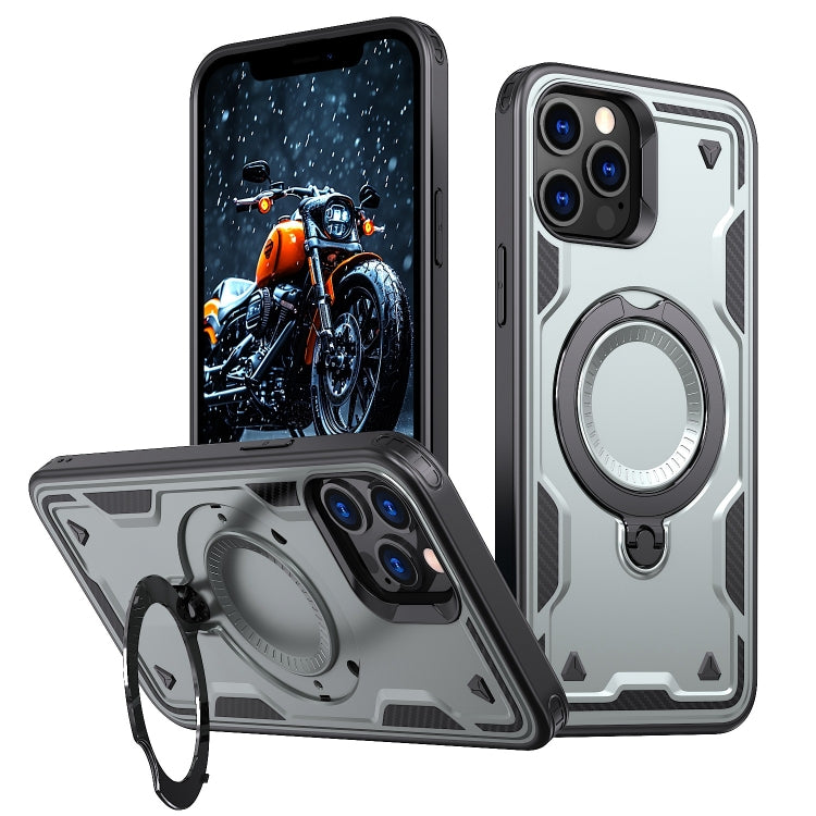 For iPhone 12 Pro PC Hybrid TPU Armor MagSafe Ring Holder Phone Case(Grey) by buy2fix