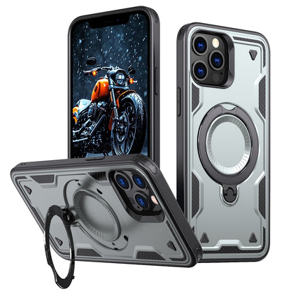 For iPhone 12 Pro PC Hybrid TPU Armor MagSafe Ring Holder Phone Case(Grey) by buy2fix