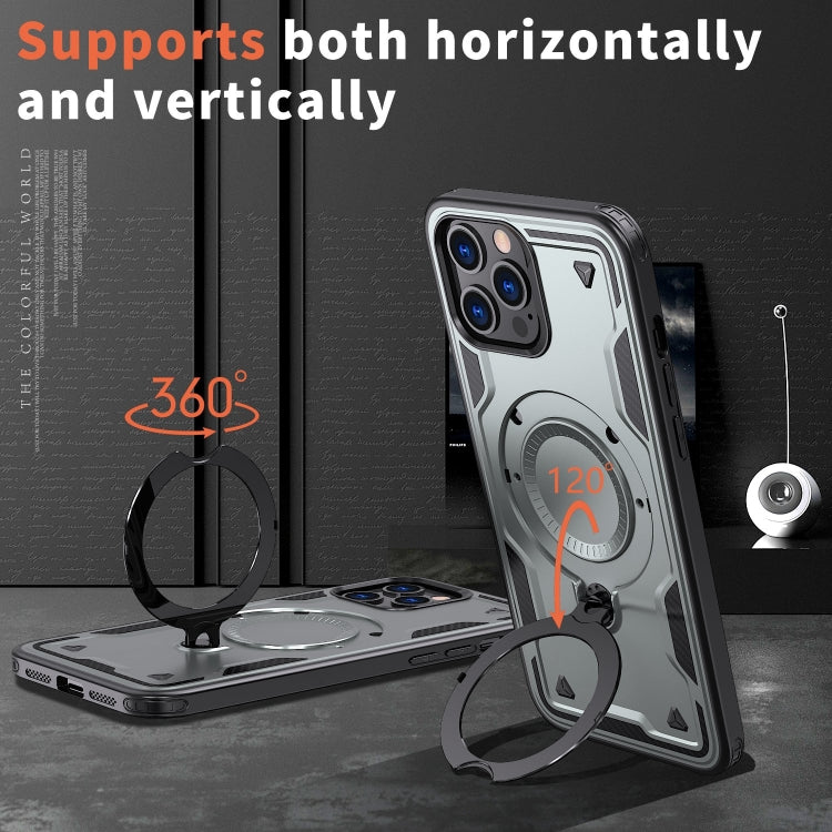 For iPhone 12 Pro PC Hybrid TPU Armor MagSafe Ring Holder Phone Case(Grey) by buy2fix
