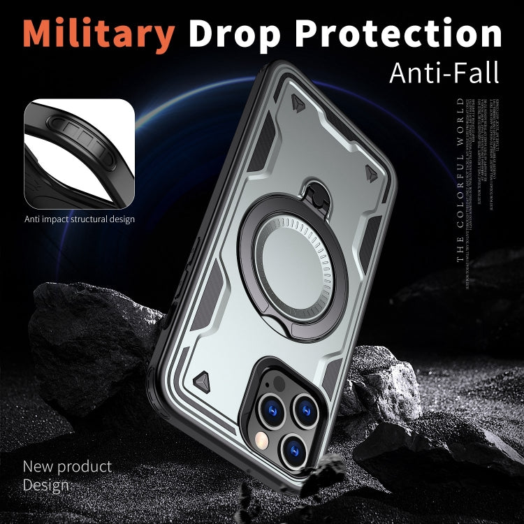 For iPhone 12 Pro PC Hybrid TPU Armor MagSafe Ring Holder Phone Case(Grey) by buy2fix
