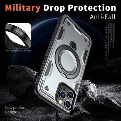 For iPhone 12 Pro PC Hybrid TPU Armor MagSafe Ring Holder Phone Case(Grey) by buy2fix