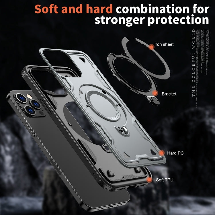 For iPhone 12 Pro PC Hybrid TPU Armor MagSafe Ring Holder Phone Case(Grey) by buy2fix