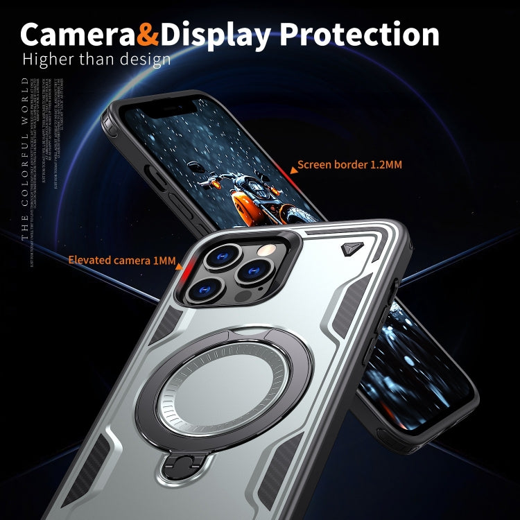 For iPhone 12 Pro PC Hybrid TPU Armor MagSafe Ring Holder Phone Case(Grey) by buy2fix