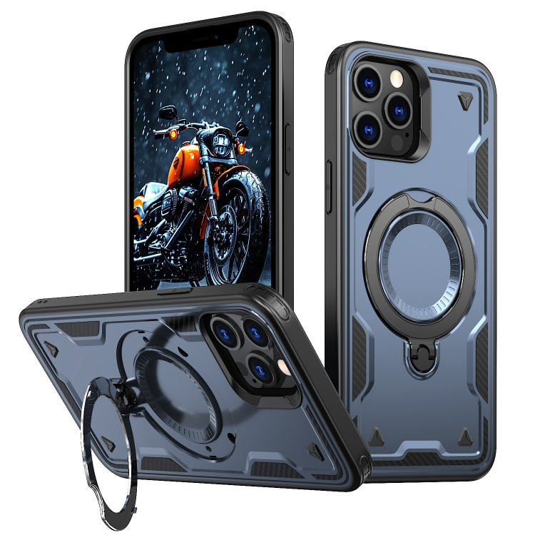 For iPhone 12 Pro PC Hybrid TPU Armor MagSafe Ring Holder Phone Case(Blue) by buy2fix