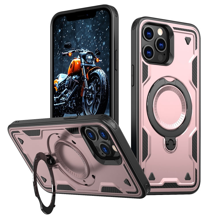 For iPhone 12 Pro PC Hybrid TPU Armor MagSafe Ring Holder Phone Case(Rose Gold) by buy2fix