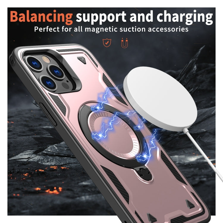 For iPhone 12 Pro PC Hybrid TPU Armor MagSafe Ring Holder Phone Case(Rose Gold) by buy2fix
