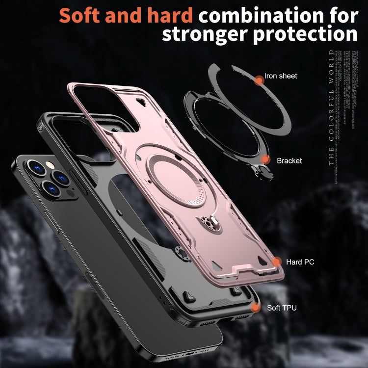For iPhone 12 Pro PC Hybrid TPU Armor MagSafe Ring Holder Phone Case(Rose Gold) by buy2fix