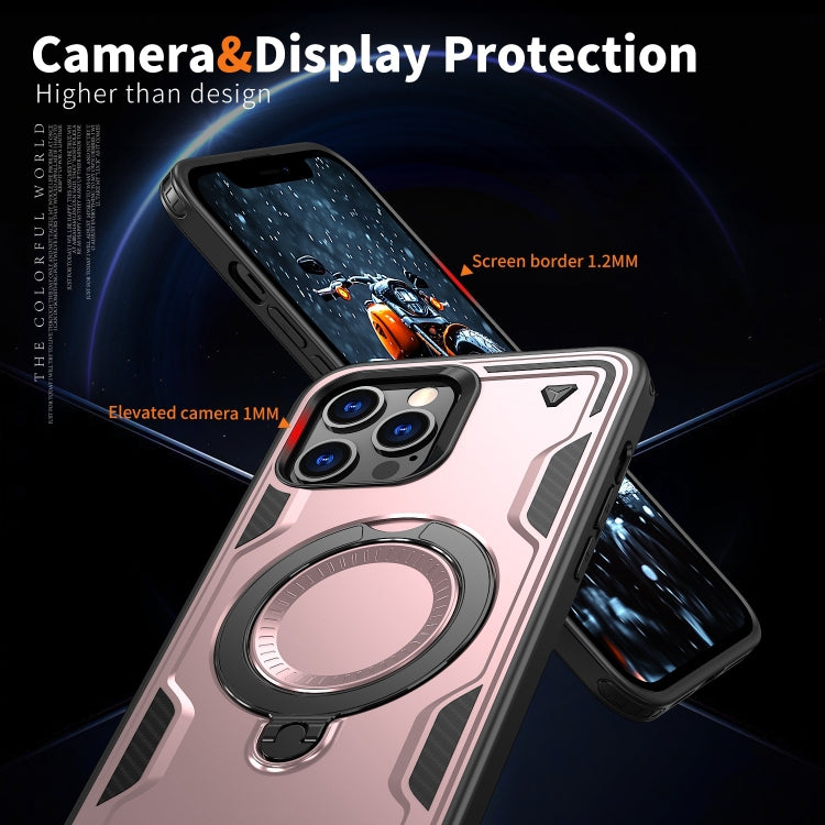 For iPhone 12 Pro PC Hybrid TPU Armor MagSafe Ring Holder Phone Case(Rose Gold) by buy2fix