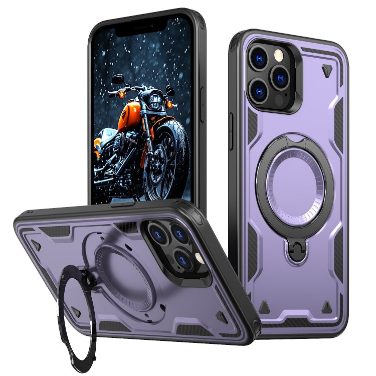 For iPhone 12 Pro PC Hybrid TPU Armor MagSafe Ring Holder Phone Case(Purple) by buy2fix