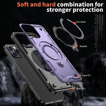 For iPhone 12 Pro PC Hybrid TPU Armor MagSafe Ring Holder Phone Case(Purple) by buy2fix