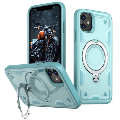 For iPhone 11 PC Hybrid TPU Armor MagSafe Ring Holder Phone Case(Light Blue) by buy2fix