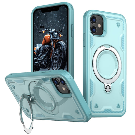 For iPhone 11 PC Hybrid TPU Armor MagSafe Ring Holder Phone Case(Light Blue) by buy2fix