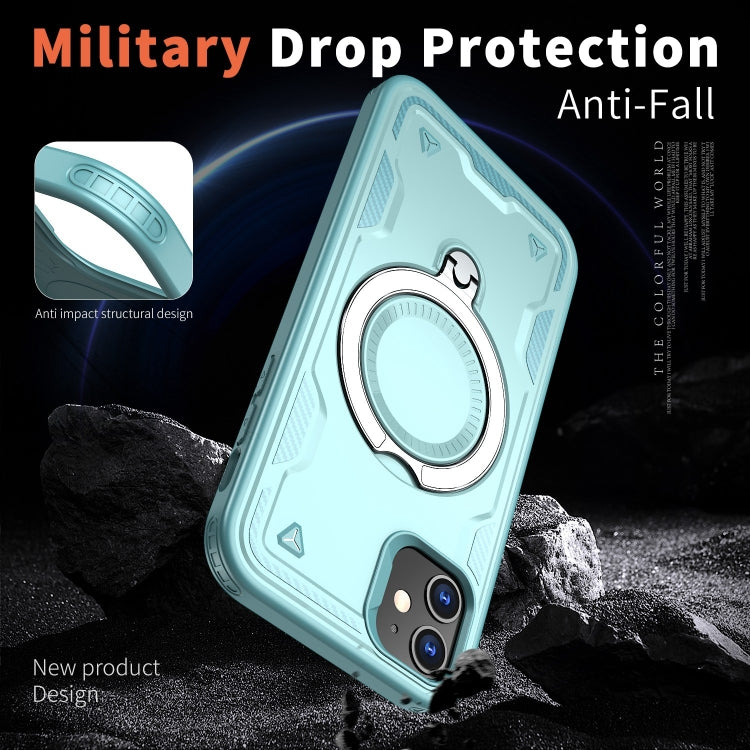 For iPhone 11 PC Hybrid TPU Armor MagSafe Ring Holder Phone Case(Light Blue) by buy2fix