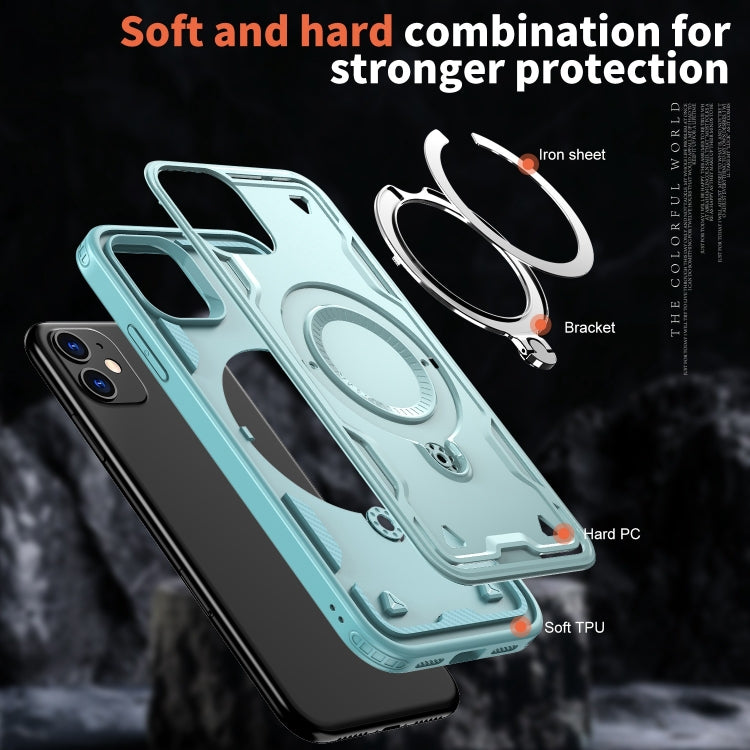 For iPhone 11 PC Hybrid TPU Armor MagSafe Ring Holder Phone Case(Light Blue) by buy2fix