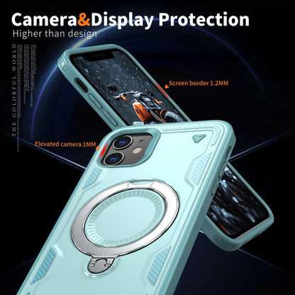 For iPhone 11 PC Hybrid TPU Armor MagSafe Ring Holder Phone Case(Light Blue) by buy2fix