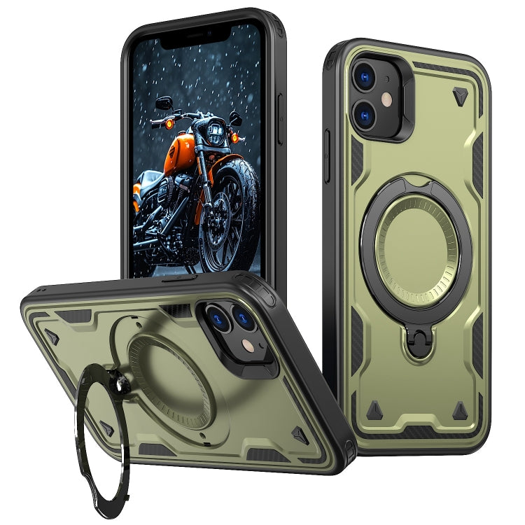 For iPhone 11 PC Hybrid TPU Armor MagSafe Ring Holder Phone Case(Olive Green) by buy2fix