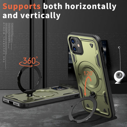 For iPhone 11 PC Hybrid TPU Armor MagSafe Ring Holder Phone Case(Olive Green) by buy2fix
