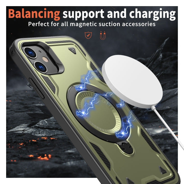 For iPhone 11 PC Hybrid TPU Armor MagSafe Ring Holder Phone Case(Olive Green) by buy2fix