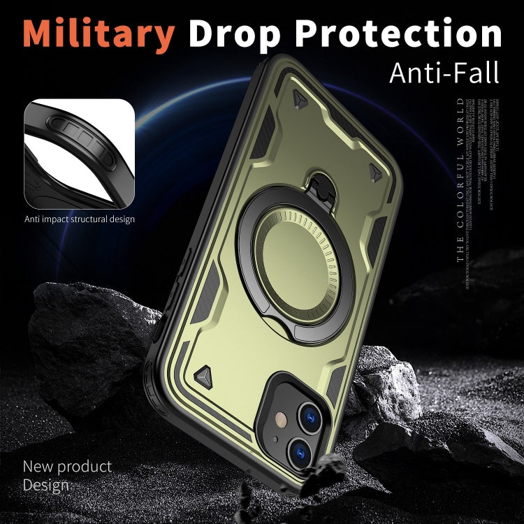 For iPhone 11 PC Hybrid TPU Armor MagSafe Ring Holder Phone Case(Olive Green) by buy2fix