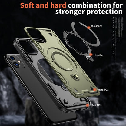 For iPhone 11 PC Hybrid TPU Armor MagSafe Ring Holder Phone Case(Olive Green) by buy2fix