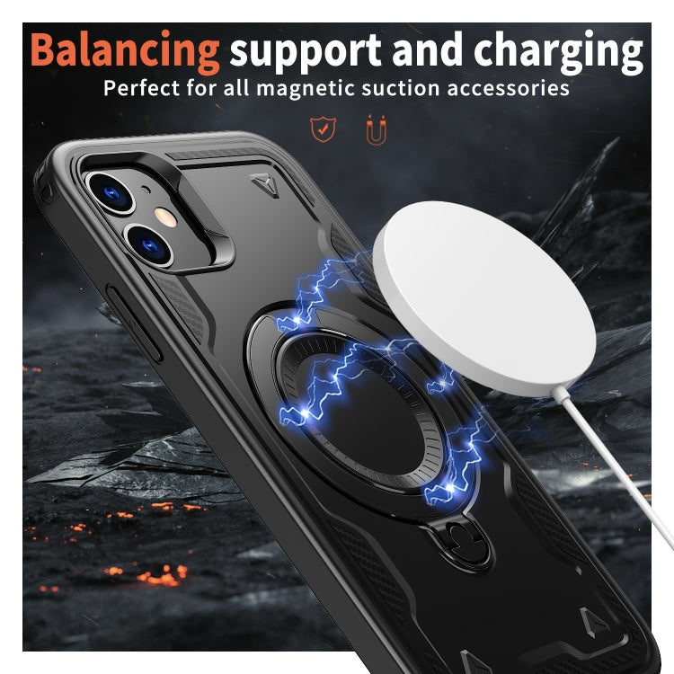 For iPhone 11 PC Hybrid TPU Armor MagSafe Ring Holder Phone Case(Black) by buy2fix