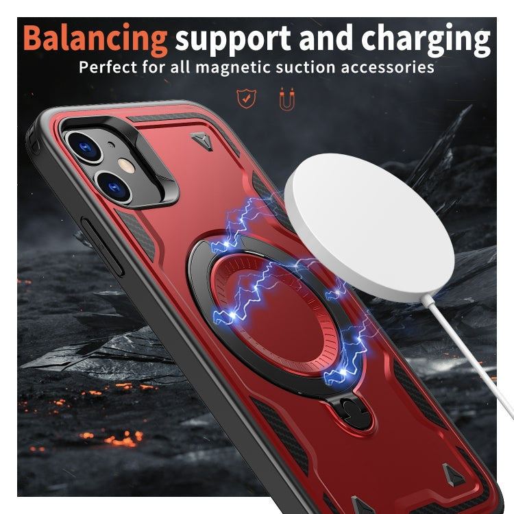 For iPhone 11 PC Hybrid TPU Armor MagSafe Ring Holder Phone Case(Red) by buy2fix